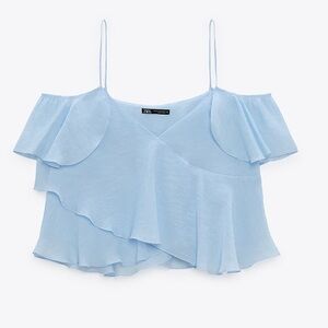 Zara ruffled cold shoulder blue top,size small